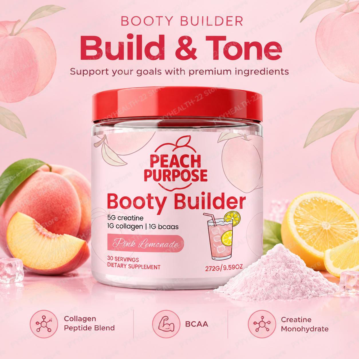 Creatine Monohydrate Powder - 피치 퍼포스 부티 빌더 파우더, 핑크